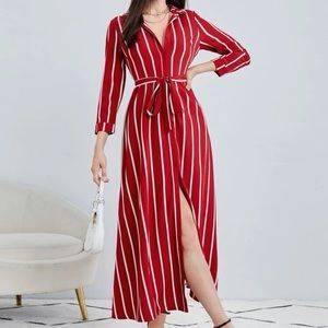 Striped Print Belted Shirtdress